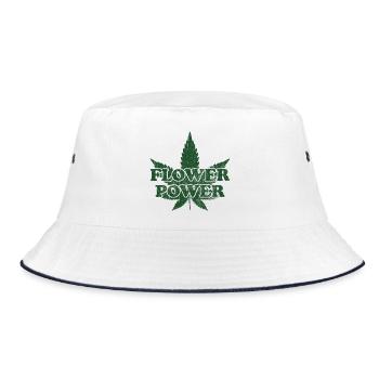 Flower Power Marijuana 420 Hemp and Pot Leaf - Bucket Hat - white/navy - Front
