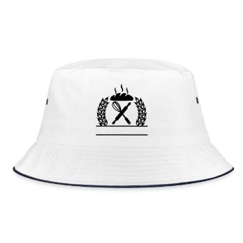 Grain wreath with rolling pin whisk and bread - Bucket Hat - white/navy - Front