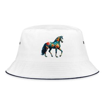 Pferd mit Blumen geschmückt - Bucket Hat - Weiß/Navy - Vorne