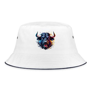 Stier - Bucket Hat - Weiß/Navy - Vorne