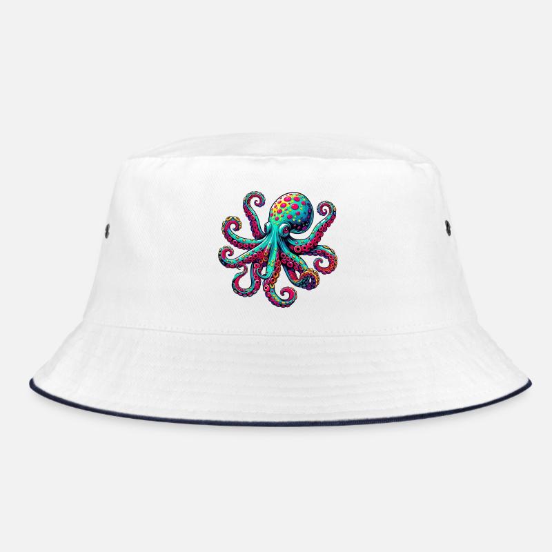 Krake - Bucket Hat - Weiß/Navy