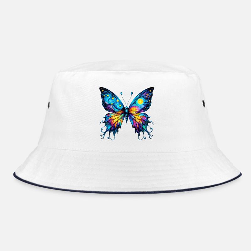 Van Gogh Schmetterling - Bucket Hat - Weiß/Navy