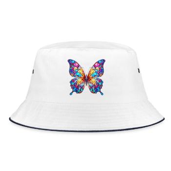 Schmetterling - Bucket Hat - Weiß/Navy - Vorne