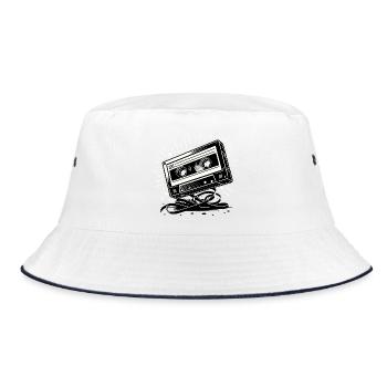Musik Kassette im Retro-Stil 80er und 90er Stil - Bucket Hat - Weiß/Navy - Vorne
