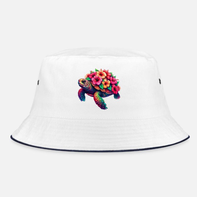 Tortue aux fleurs d’hibiscus - Bob - blanc/marine