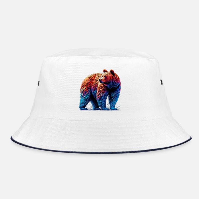 Bär - Bucket Hat - Weiß/Navy