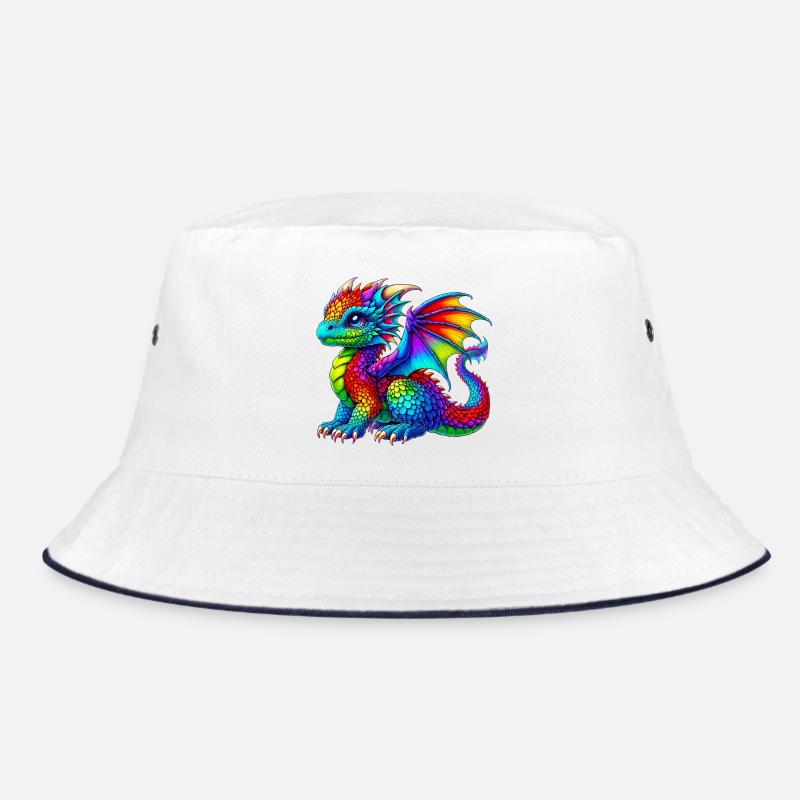 Drache - Bucket Hat - Weiß/Navy