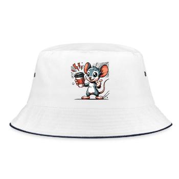 Cartoon of a cheerful mouse with coffee - Bucket Hat - white/navy - Front