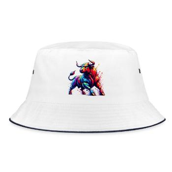 Stier - Bucket Hat - Weiß/Navy - Vorne