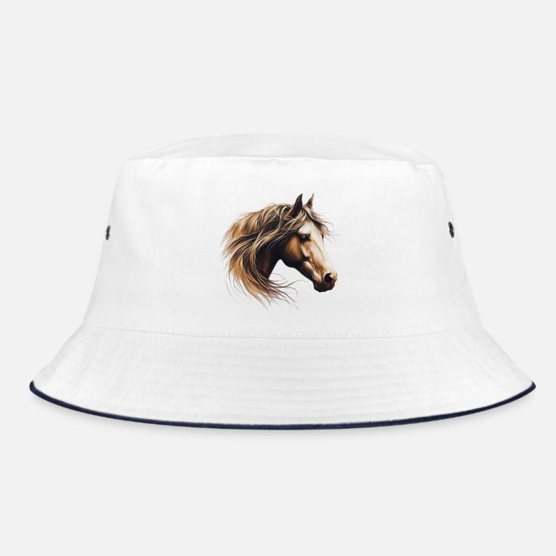 Pferd - Bucket Hat - Weiß/Navy