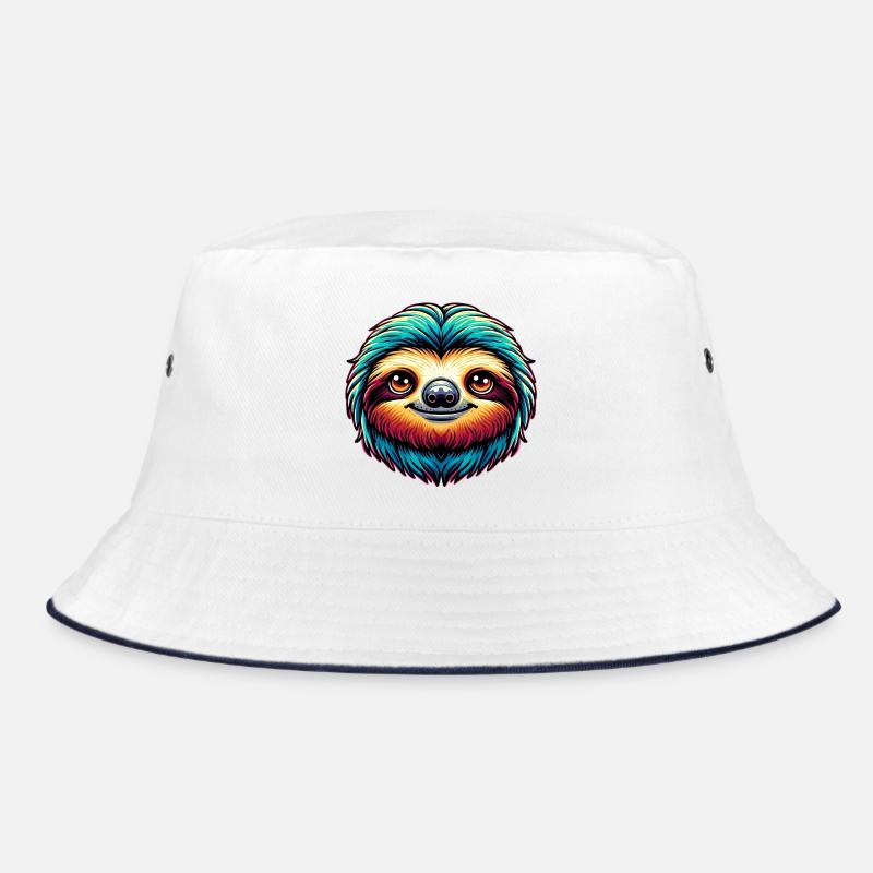 Faultier - Bucket Hat - Weiß/Navy