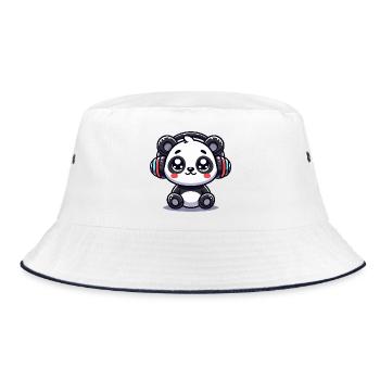 niedliches Panda Kopfhörer Motiv - Bucket Hat - Weiß/Navy - Vorne