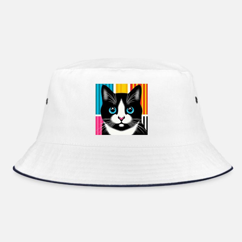 Katze - Bucket Hat - Weiß/Navy