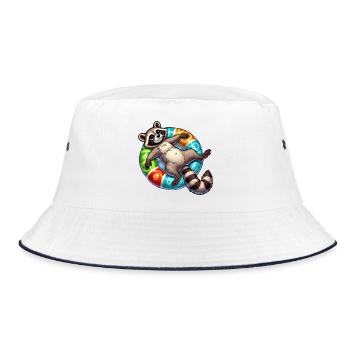 A relaxed raccoon on a swimming ring - Bucket Hat - white/navy - Front