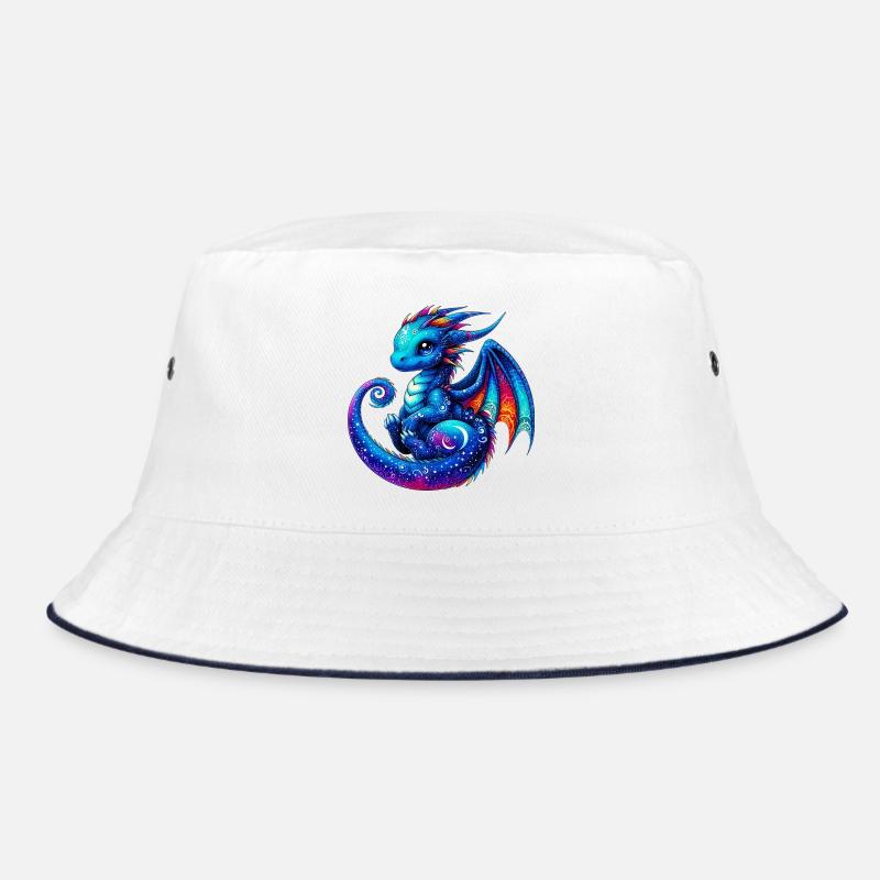 Drache - Bucket Hat - Weiß/Navy
