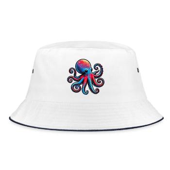 Krake - Bucket Hat - Weiß/Navy - Vorne