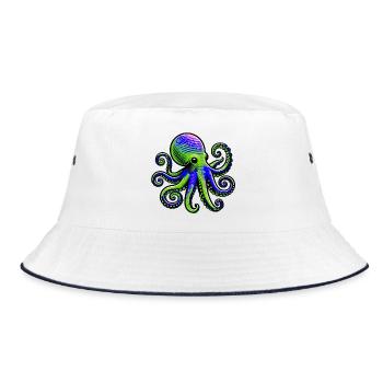 Krake - Bucket Hat - Weiß/Navy - Vorne