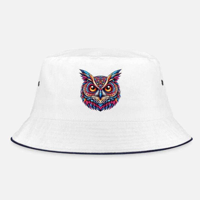 Eule - Bucket Hat - Weiß/Navy