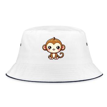 Affe - Bucket Hat - Weiß/Navy - Vorne