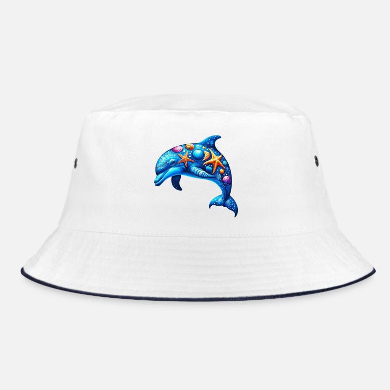 Delfin - Bucket Hat - Weiß/Navy