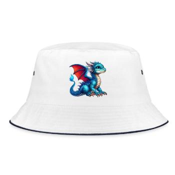 Drache - Bucket Hat - Weiß/Navy - Vorne