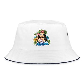 Hawaï Aloha Femme Fleurs Palmiers Plage Mer Île - Bob - blanc/marine - Devant