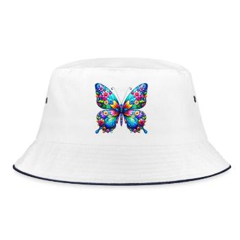 Schmetterling - Bucket Hat - Weiß/Navy - Vorne