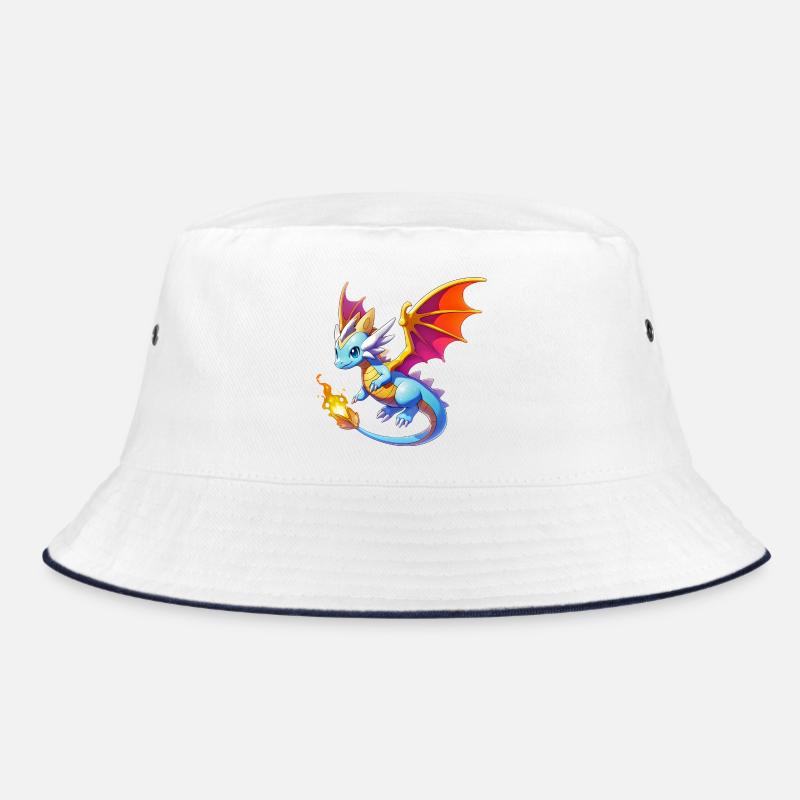 Drache - Bucket Hat - Weiß/Navy