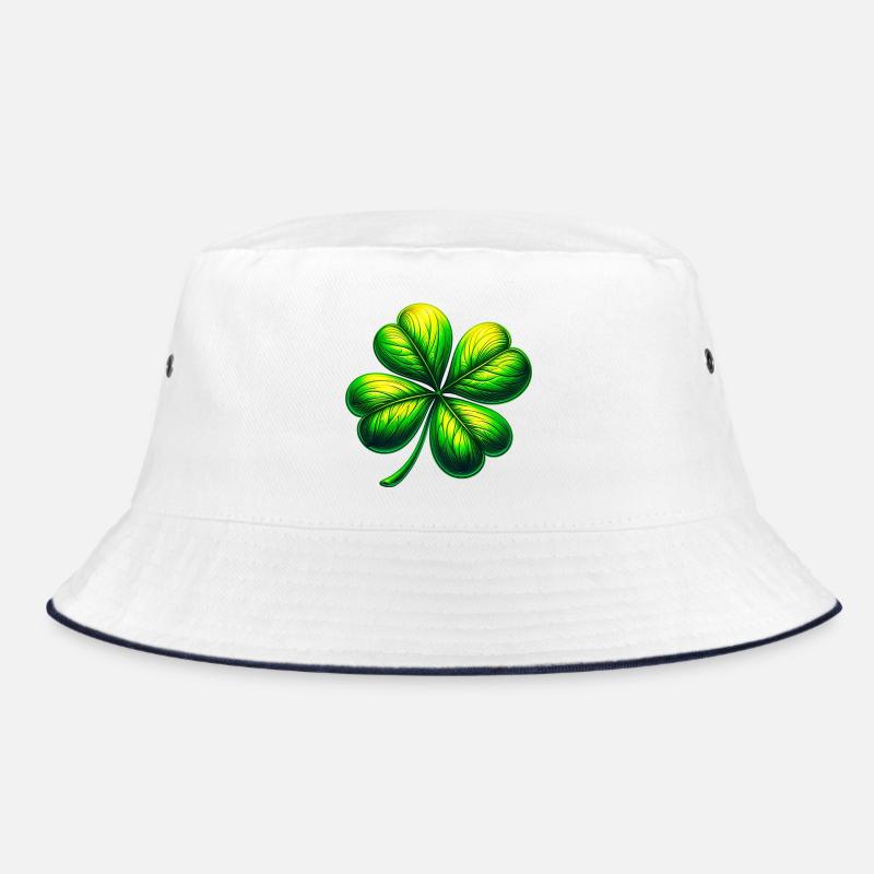 Vierblättriges Kleeblatt - Bucket Hat - Weiß/Navy