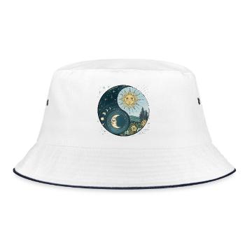 Yin Yang Sun and Moon Celestial Harmony - Bucket Hat - white/navy - Front
