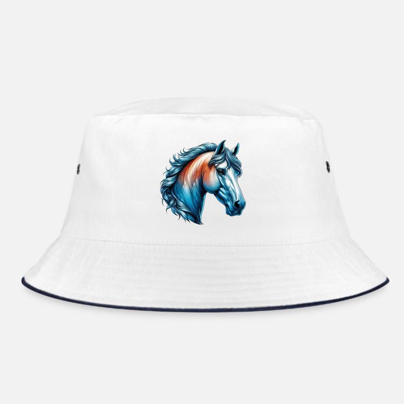 Pferd - Bucket Hat - Weiß/Navy