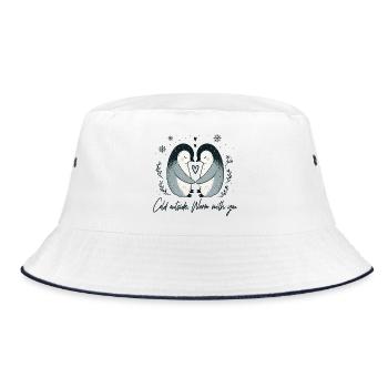 Zwei Pinguine in winterlicher Umarmung - Bucket Hat - Weiß/Navy - Vorne