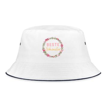 Beste Schwester! Personalisierbares Design - Bucket Hat - Weiß/Navy - Vorne