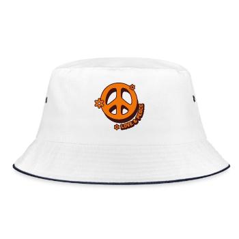 Love & Peace – Retro Hippie Style - Bucket Hat - Weiß/Navy - Vorne