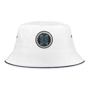 Yoga Geometric Flower: Linocut Mandala - Bucket Hat - white/navy - Front