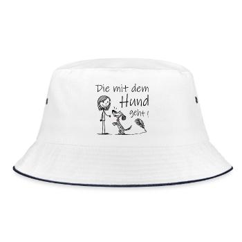 Die mit dem Hund geht ! - Bucket Hat - Weiß/Navy - Vorne