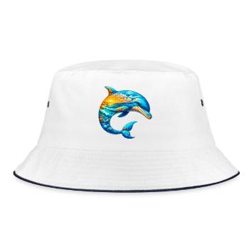 Delfin - Bucket Hat - Weiß/Navy - Vorne
