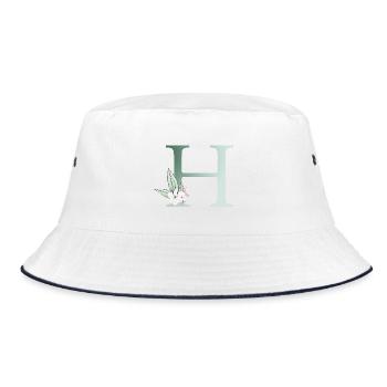 H Monogramm, Floral, personalisierbar - Bucket Hat - Weiß/Navy - Vorne