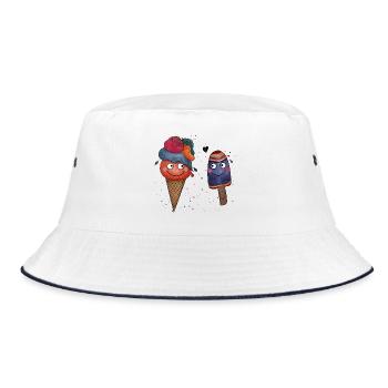 Icecream Summer Love Illustration - Bucket Hat - Weiß/Navy - Vorne