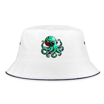 Krake - Bucket Hat - Weiß/Navy - Vorne