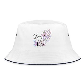 Bunter Schmetterling Schmetterlinge Frühling - Bucket Hat - Weiß/Navy - Vorne