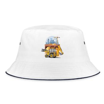 Backhoe Loader, Tractor Loader on Construction Site - Bucket Hat - white/navy - Front