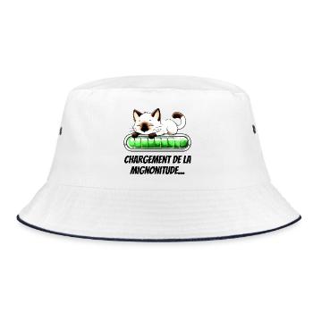 Niedlichkeit wird geladen - Entzückende Katze - Bucket Hat - Weiß/Navy - Vorne