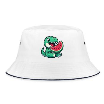 Dino T-Rex with Watermelon Summer Fruit Fun - Bucket Hat - white/navy - Front