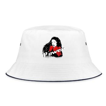 Boxerin mit Power-Schriftzug – starkes Frauenmotiv - Bucket Hat - Weiß/Navy - Vorne