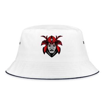 Gloomy Samurai Face with Helmet - Bucket Hat - white/navy - Front