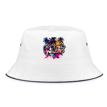 Tropische Palmen Sonnenuntergang - Bucket Hat - Weiß/Navy - Vorne