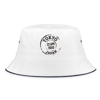 Vintage Tokyo Japan Travel Postmark Design - Bucket Hat - white/navy - Front
