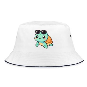 Cute turtle cartoon with sunglasses - Bucket Hat - white/navy - Front