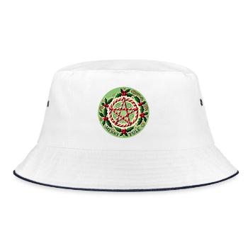 Festliches Stechpalmen- und Zuckerstangen-Pentagramm-Design - Bucket Hat - Weiß/Navy - Vorne